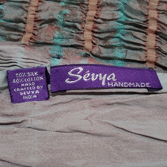 Sevya Silk Cotton Blend Scarf Fringe Mint & Orange - Picture 7 of 7